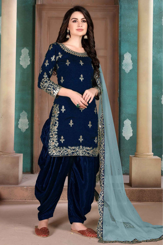Navy Blue Colour Art Silk Patiala Suit