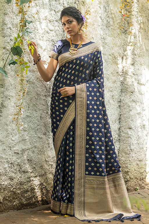 Navy Blue Colour Banarasi Silk Traditional Saree