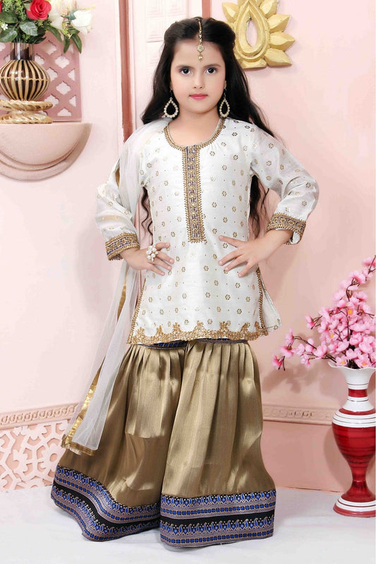 Off White Colour Chanderi Silk Party Wear Sharara Suit