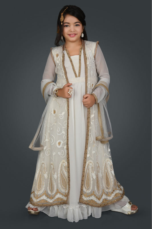 Off White Colour Net Embroidery Anarkali Suit