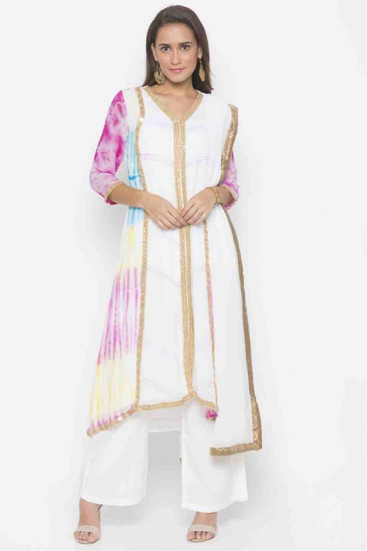 Off White Colour Plus Size Stitched Georgette Embroidery Palazzo Pant Suit