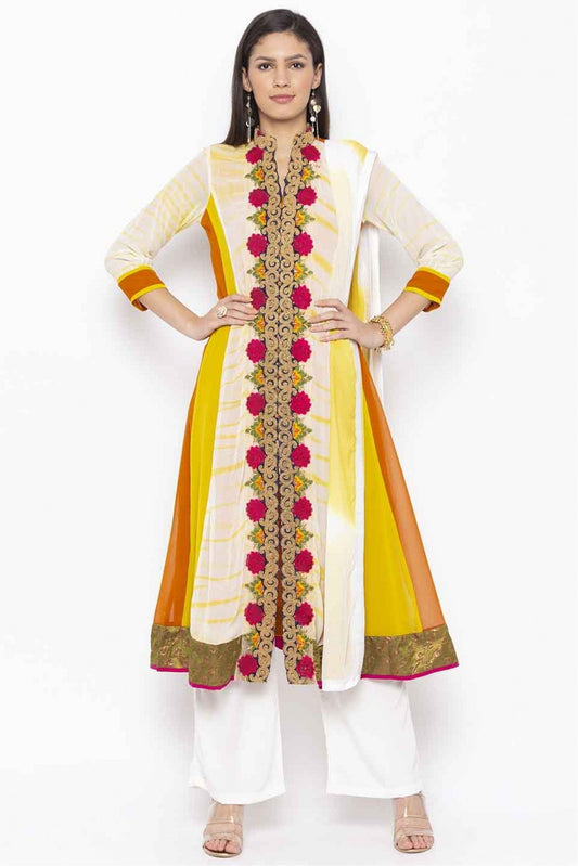 Off White Colour Plus Size Stitched Georgette Embroidery Palazzo Pant Suit
