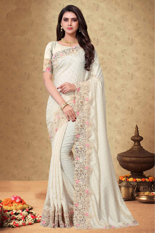 Off White Colour Rangoli Silk Designer Saree