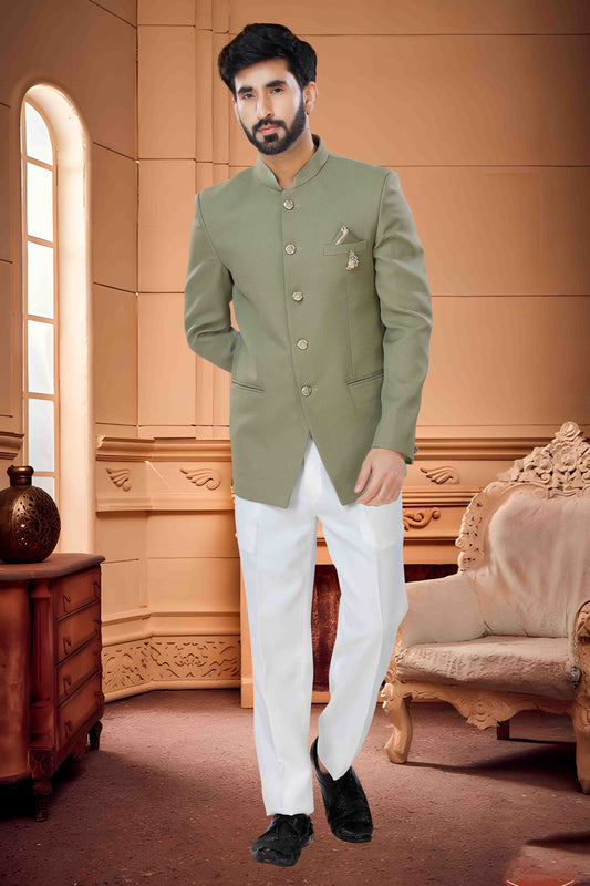 Olive Green Colour Jodhpuri In Terry Rayon Fabric
