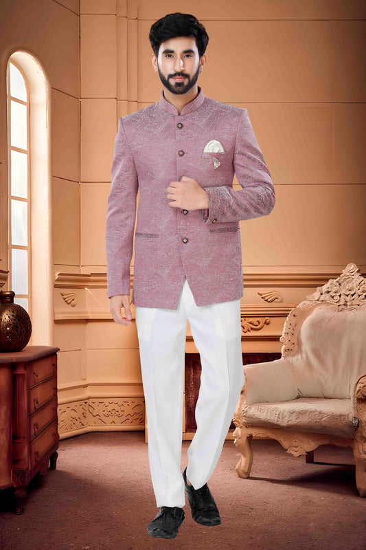 Onion Pink Colour Jodhpuri In Jacquard Fabric