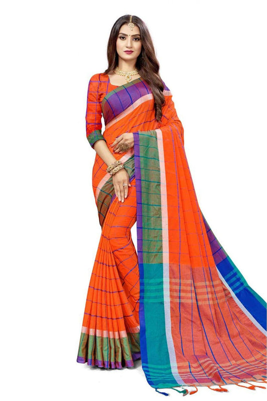 Orange Colour Cotton Silk Printed Saree