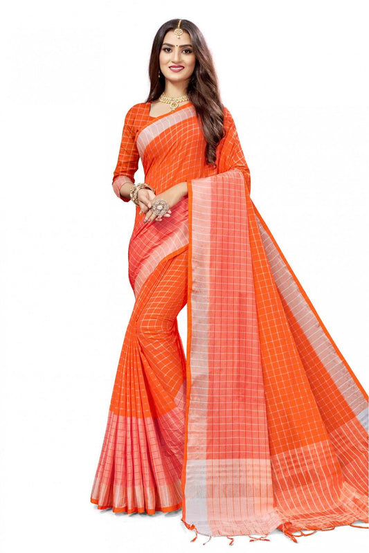 Orange Colour Cotton Silk Woven Saree