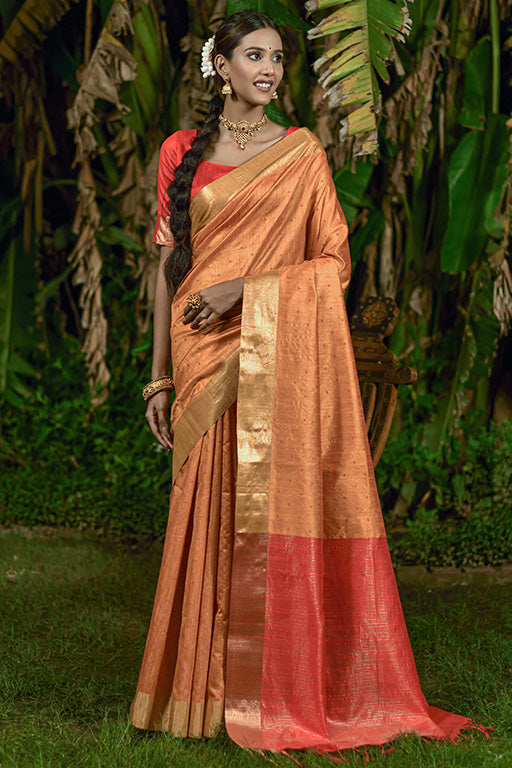 Orange Colour Raw Silk Traditional Saree