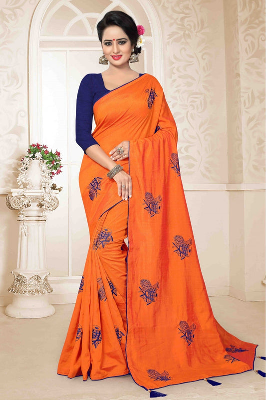 Orange Colour Zoya Silk Embroidery Saree