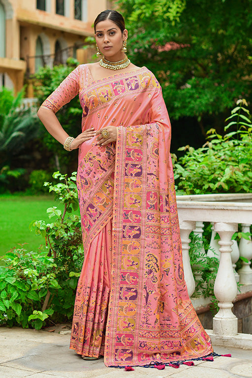 Peach Colour Banarasi Silk Traditional Saree