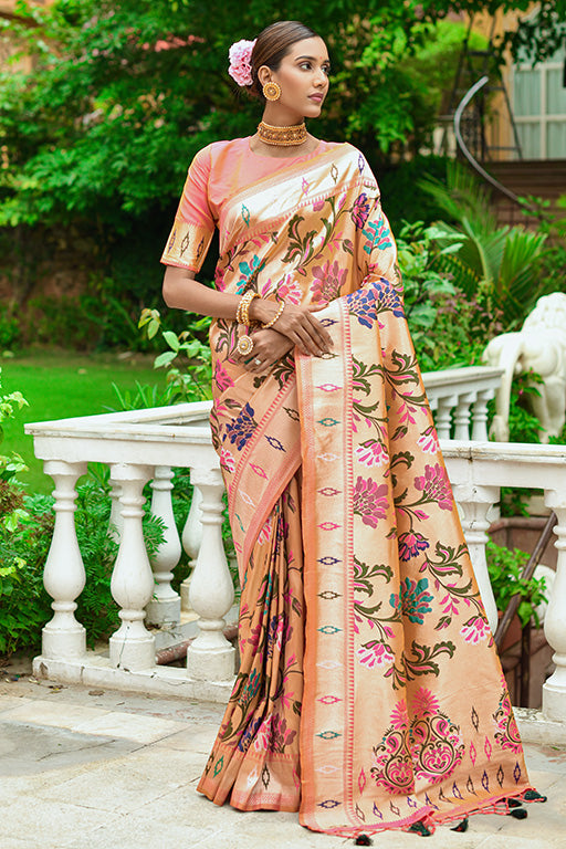 Peach Colour Paithani Silk Paithani Saree