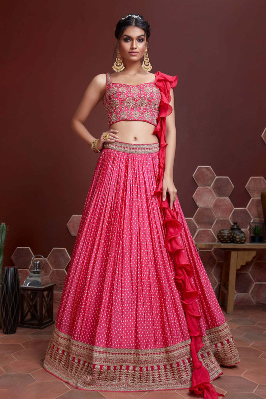 Pink Chinnon Silk Designer Lehenga Choli