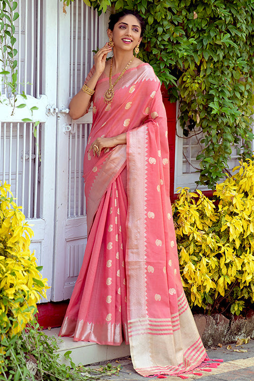 Pink Colour Assam Silk Traditional Saree