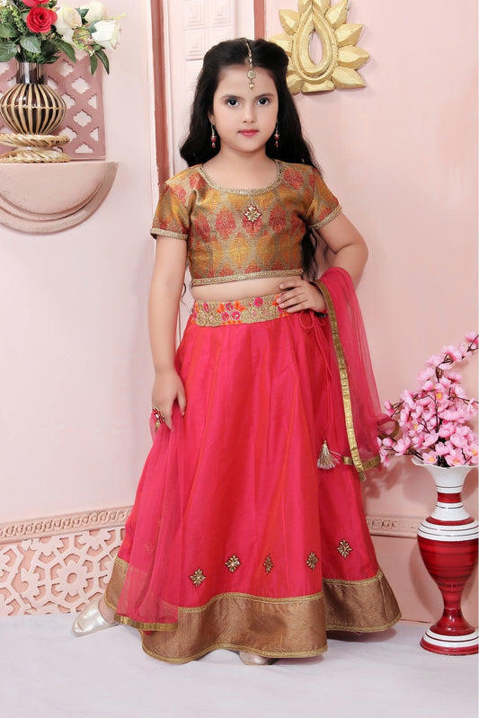 Pink Colour Chanderi Silk Embroidery Lehenga Choli