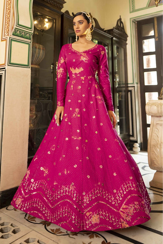 Pink Colour Cotton Embroidery Gown