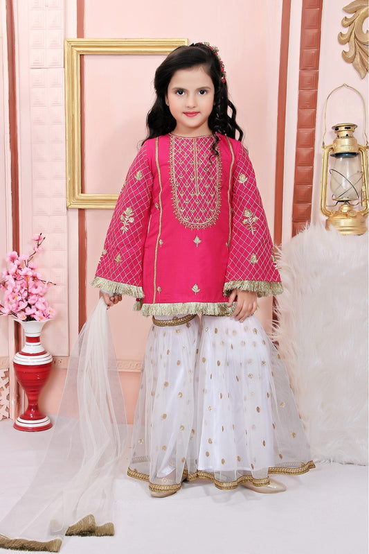 Pink Colour Cotton Silk Embroidery Sharara Suit