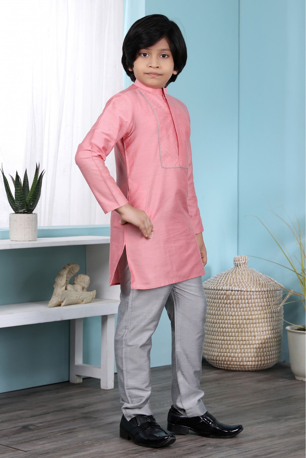 Pink Colour Cotton Silk Kurta Pajama