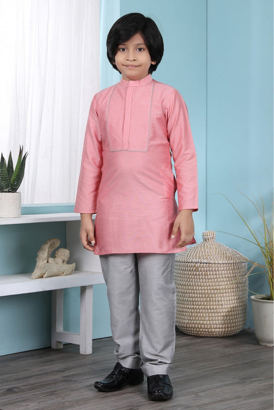 Pink Colour Cotton Silk Kurta Pajama