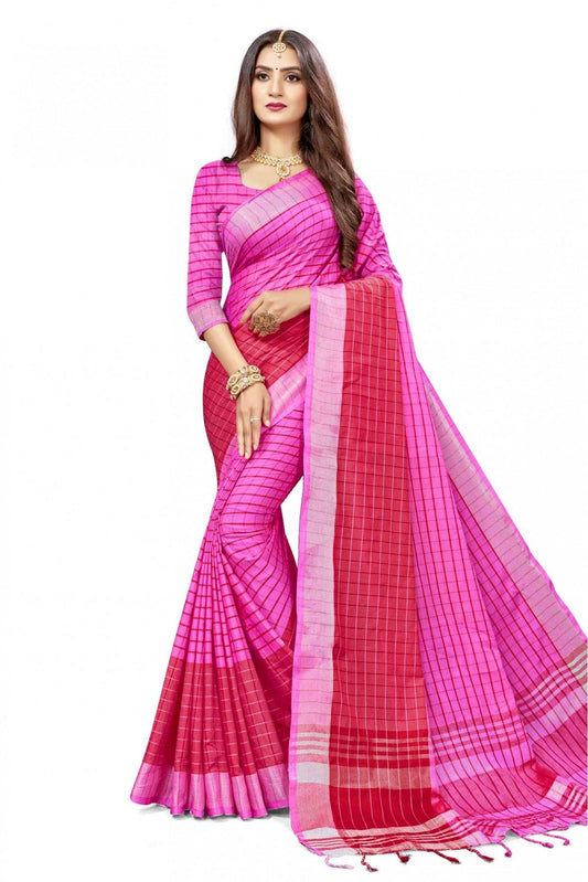 Pink Colour Cotton Silk Woven Saree