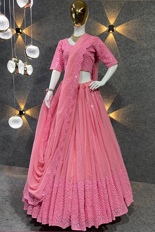 Pink Colour Faux Georgette Designer Lehenga Choli