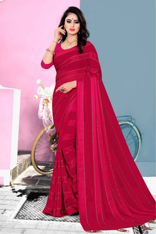 Pink Colour Georgette And Satin Designer Saree