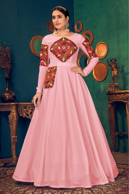 Pink Colour Georgette Embroidery Gown