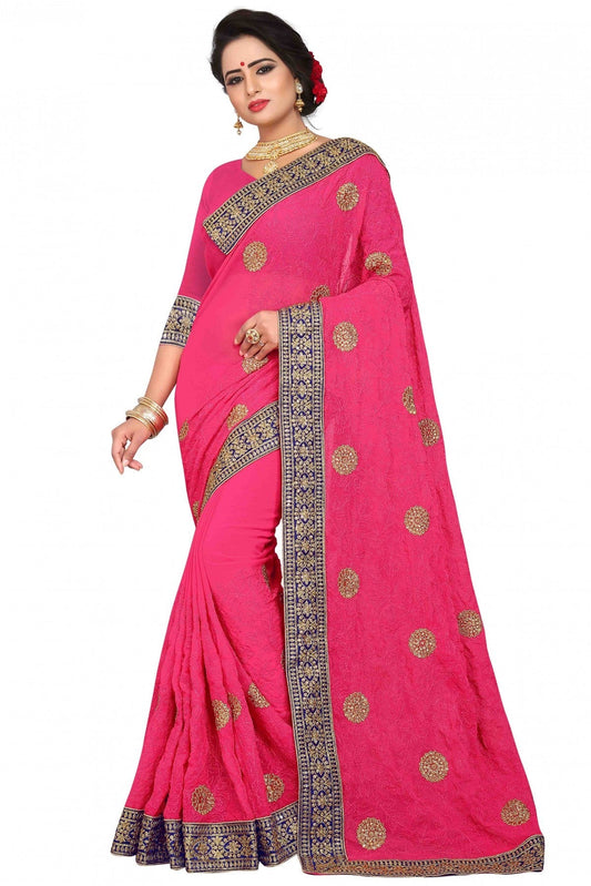 Pink Colour Georgette Embroidery Saree