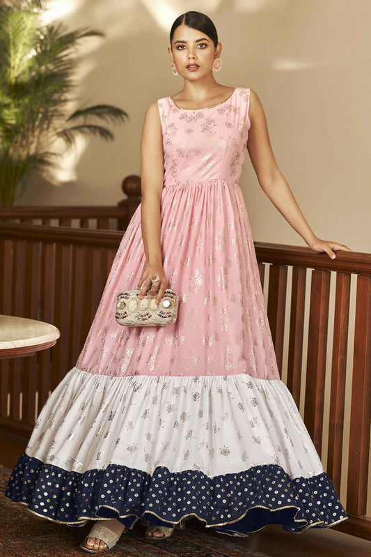 Pink Colour Georgette Foil Print Gown