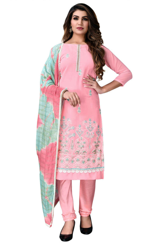Pink Colour Georgette Thread Work Churidar Suit