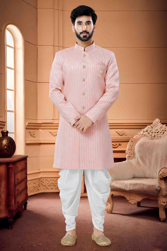 Pink Colour Indo Western In Silk Jacquard  Fabric
