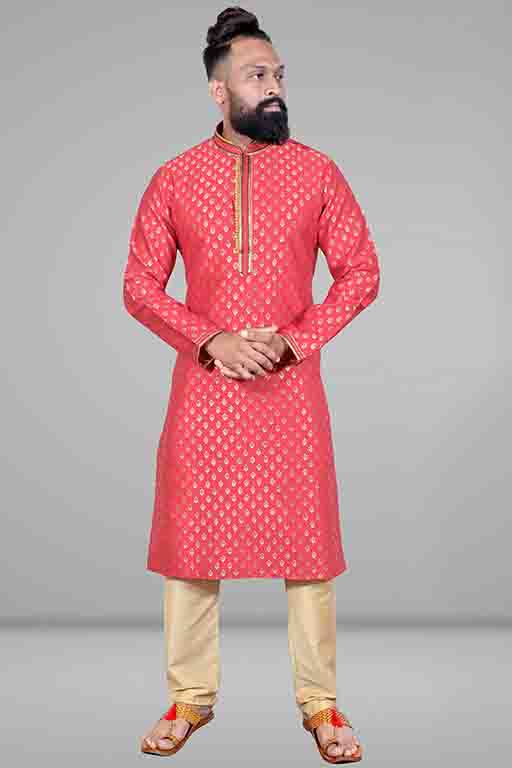 Pink Colour Kurta Pajama In Jacquard Silk