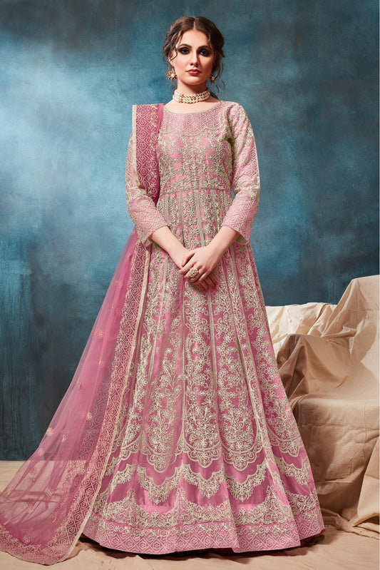 Pink Colour Net Anarkali Suit