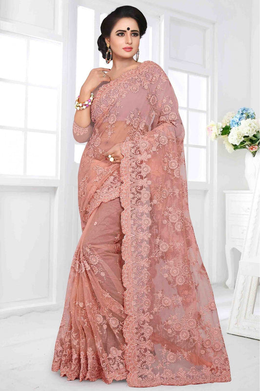 Pink Colour Net Designer Saree