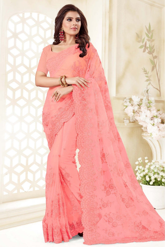 Pink Colour Net Designer Saree