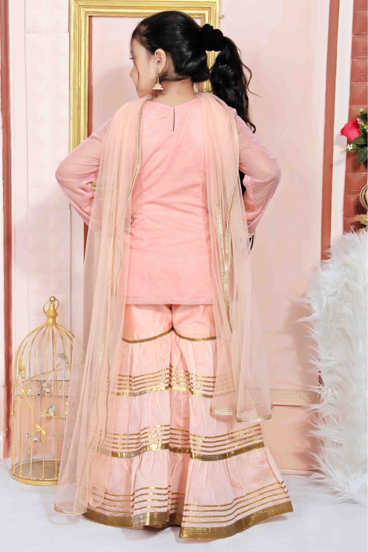 Pink Colour Net Party Wear Sharara Suit