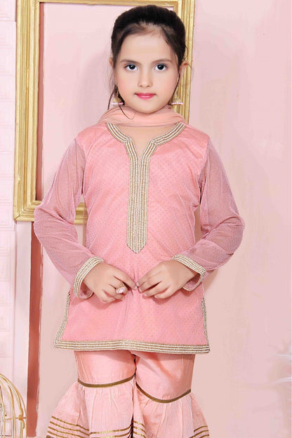 Pink Colour Net Party Wear Sharara Suit