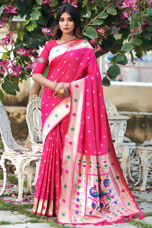 Pink Colour Paithani Silk Paithani Saree