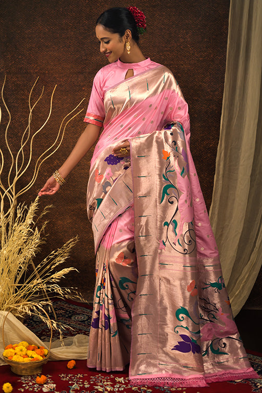 Pink Colour Paithani Silk Paithani Saree