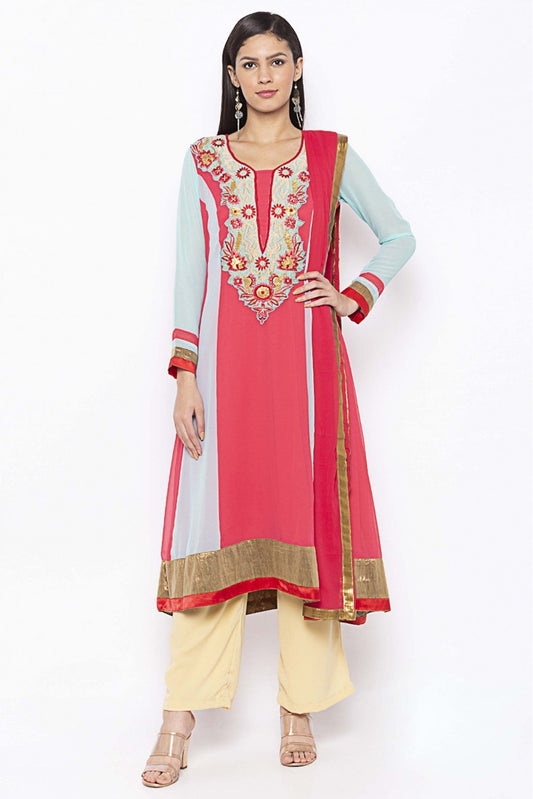 Pink Colour Plus Size Georgette Embroidery Anarkali Suit