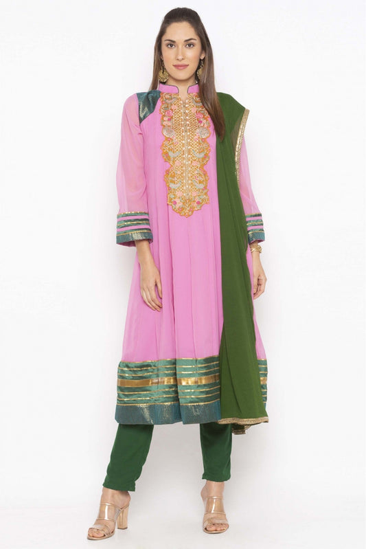Pink Colour Plus Size Georgette Embroidery Anarkali Suit