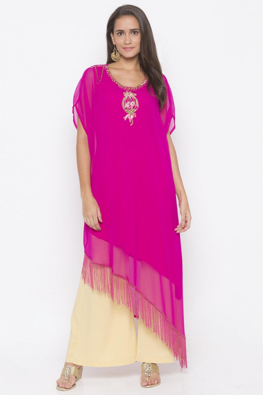 Pink Colour Plus Size Georgette Embroidery Kurta Set