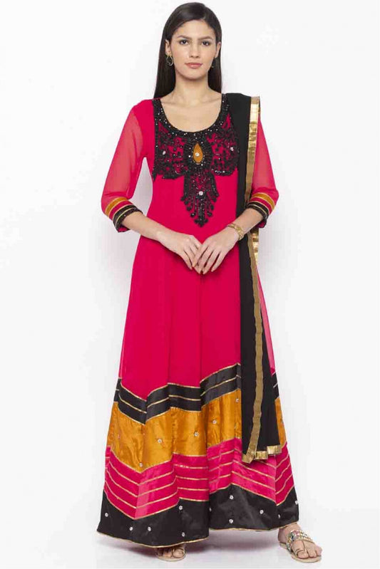 Pink Colour Plus Size Stitched Georgette Embroidery Anarkali Suit
