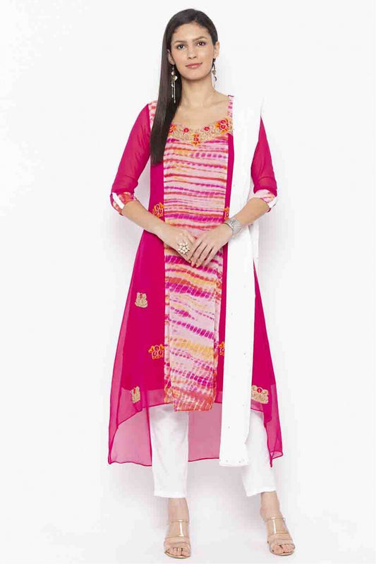 Pink Colour Plus Size Stitched Georgette Embroidery Pant Style Suit