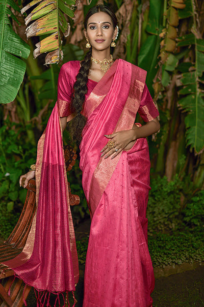 Pink Colour Raw Silk Traditional Saree