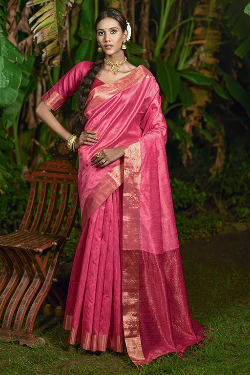 Pink Colour Raw Silk Traditional Saree
