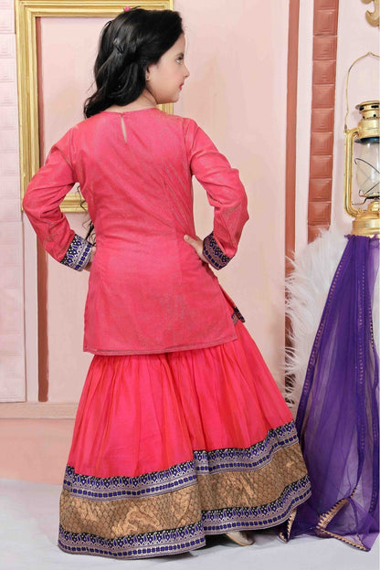 Pink Colour Shimmer Net Party Wear Sharara Suit