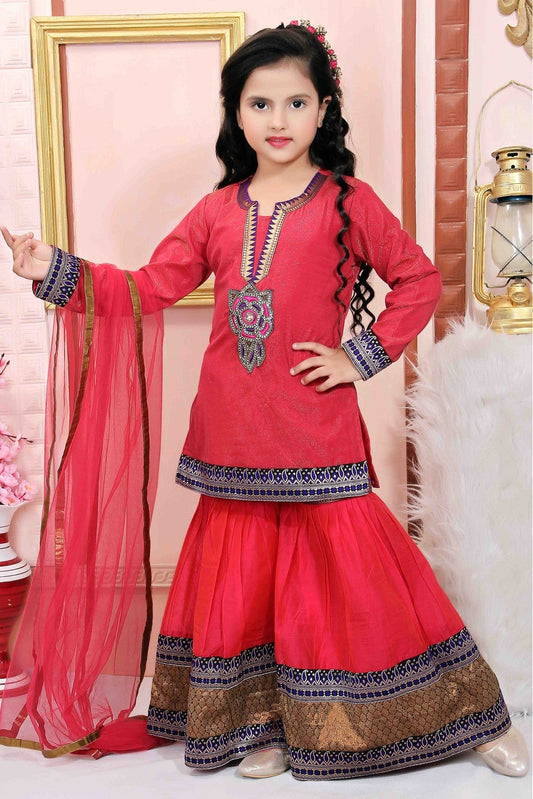 Pink Colour Shimmer Net Party Wear Sharara Suit