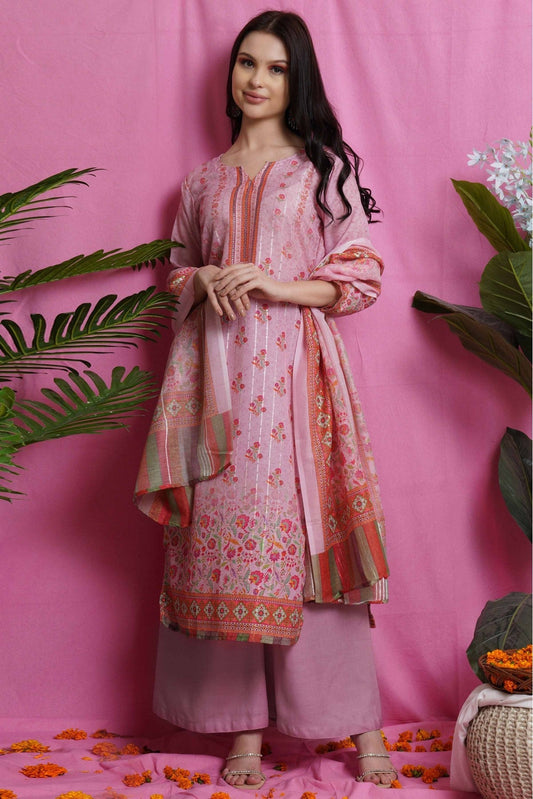 Pink Colour Silk Blend Embroidery Palazzo Pant Suit