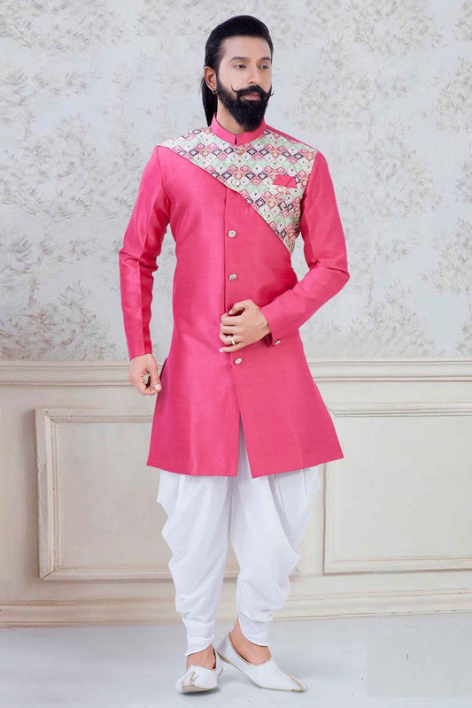 Pink Colour Silk Festival Wear Dhoti Sherwani