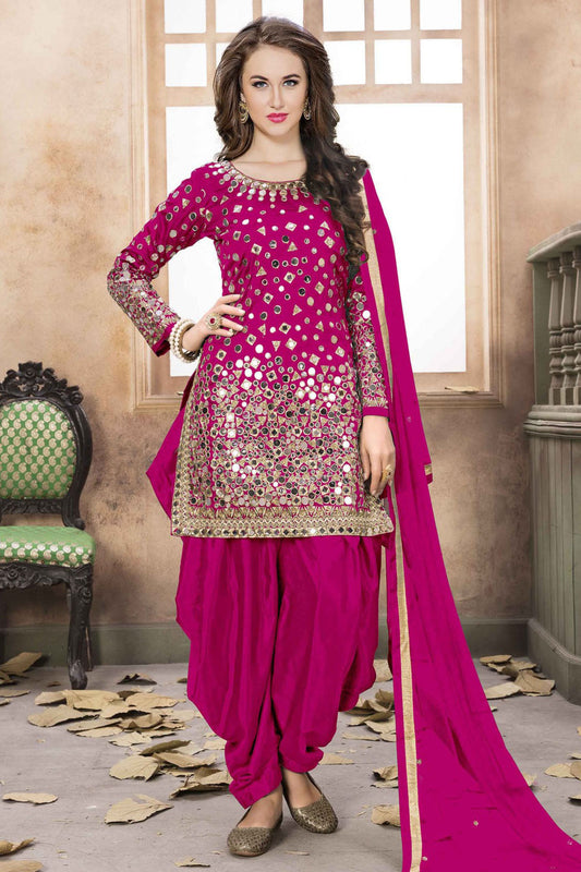 Pink Colour Taffeta Silk Embroidery Patiala Suit